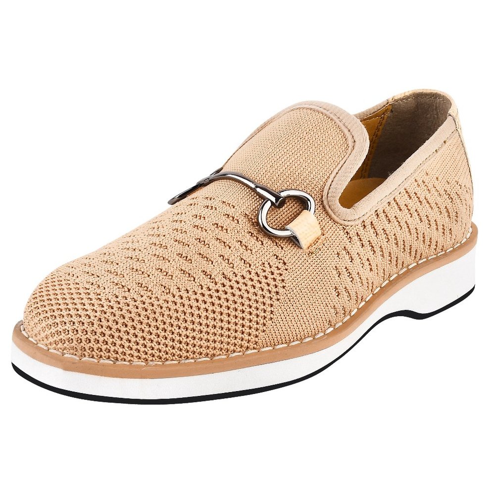 Joyce Boys Textile & Lizard Print Leather Kids Slip on Beige Loafer Shoes